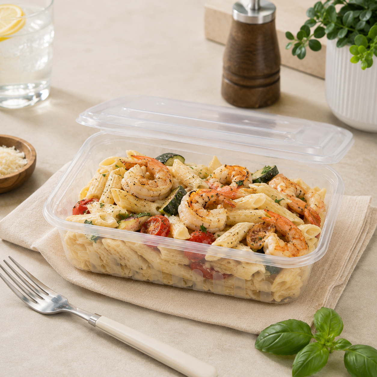1500ml PP Food Containers Deep Rectangular Catering Box with Lid