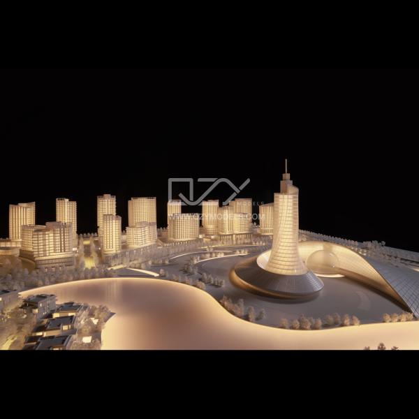 1:800 ホワイト建築コンセプトモデル 暖かい照明