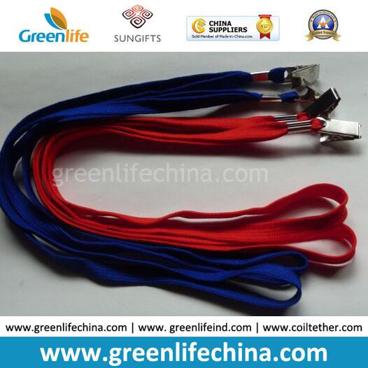Plain blue red double cotton lanyard with nickle plated bulldog clip and crimp withou printing