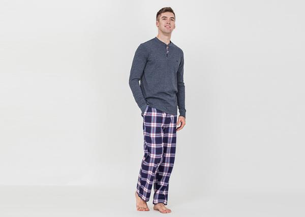 Trendy Mens Jersey Pyjamas Long Sleeves Tee And Woven Yarn Dyed Flannel Long Pants