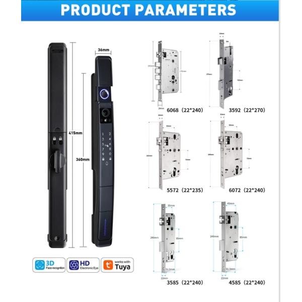 Black Smart Door Lock with Camera and Fingerprint 3D Face Recognition TUYA Waterproof Lock