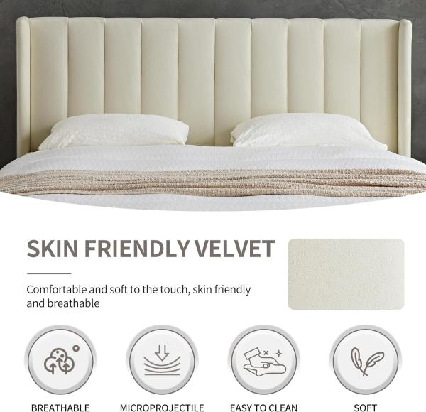 Minimalist Fabric King Sized Bed With Solid Wood Frame And 40004 Model At In White