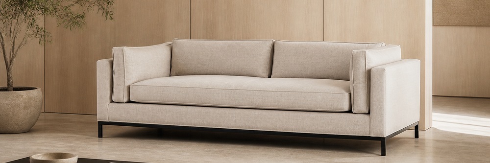 Modern Contemporary 3-Seater Upholstered Sofa with Black Metal Base  SF-003
