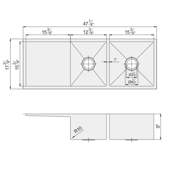 Классическое падение в нержавеющей кухонной раковине с толщиной Драйнбоард 14Г/16Г/18Г