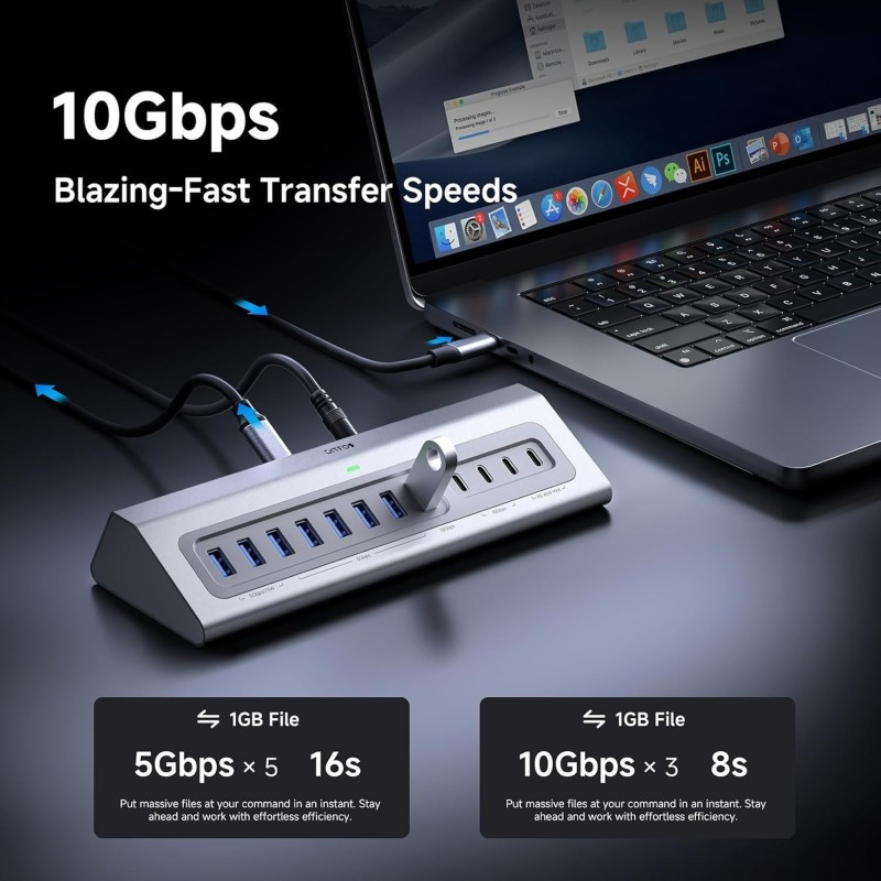 13-in-1 USB C Hub with 10Gbps Ultra-Fast Data Transfer and 65W Dedicated DC Power
