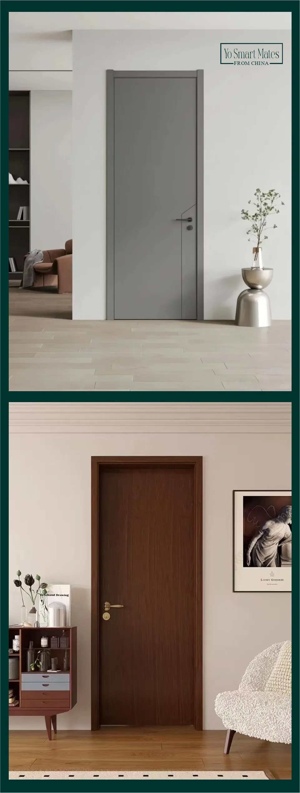 CE ISO Certified Zero Formaldehyde Soundproof Solid Wood Interior Door for Villa Hotel Hospital Projects