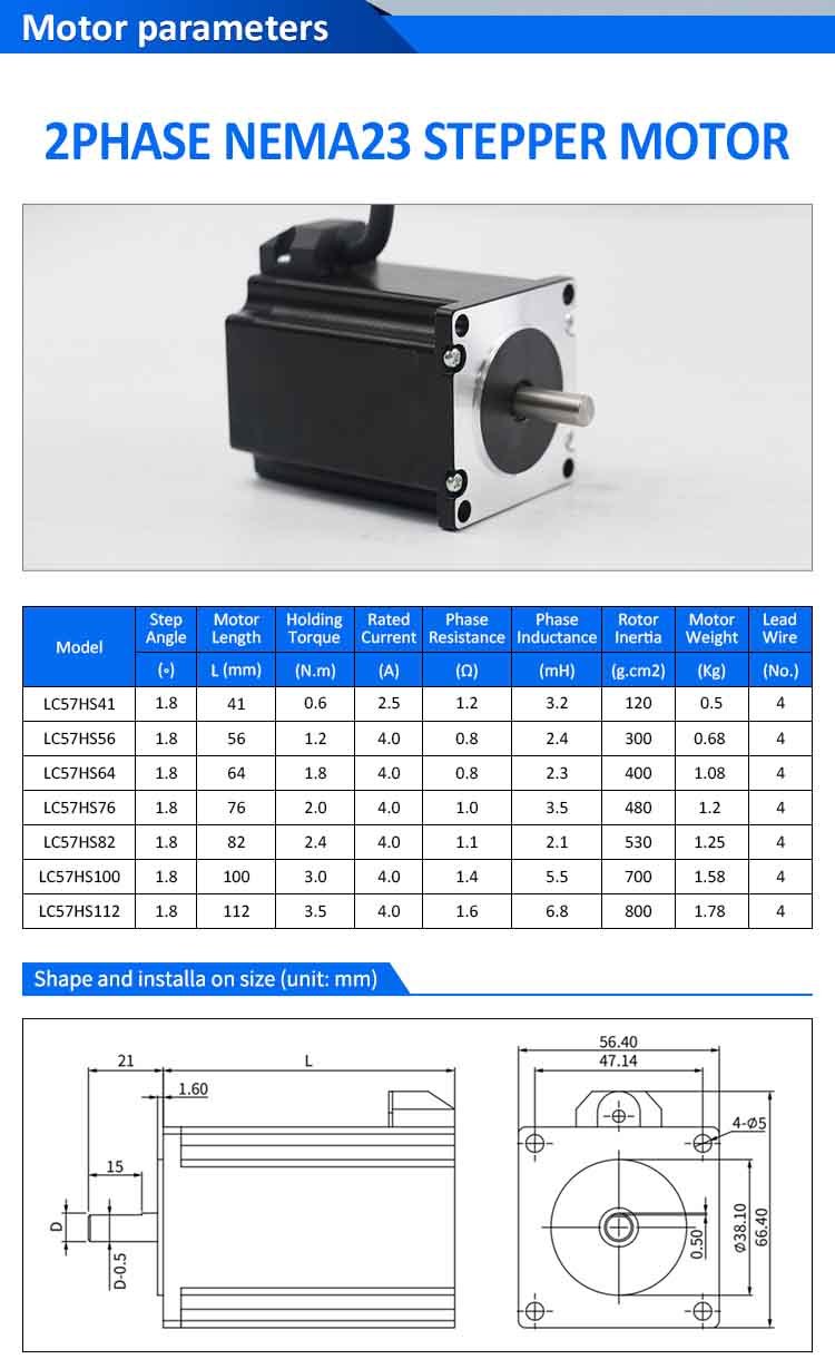 Lichuan 2A DC Open Loop Stepper Motor Drivers Kit EtherCAT 0.6N.m 2 Phase Nema23 DC24V~50V 2.5/4.0A