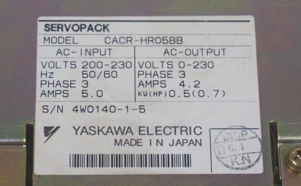 YASKAWA CACR-HR05BB SERVO CONTROLLER 4.2/5A 200/230V 3PH 50/60HZ