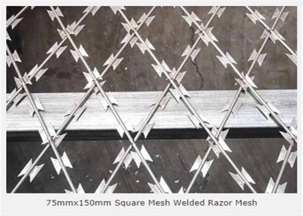 Silver Galvanized Welded 3.2mm Razor Wire Mesh 75x150mm Opening
