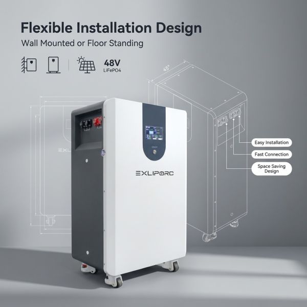 SolarMax 15kWh LiFePO4 Lithium Battery System with Wall-Mounted Design and 5-Year Warranty for Home Energy Storage