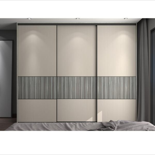 Modern Beige Dark Grey Sliding Wardrobe Lacquer Bedroom Closet