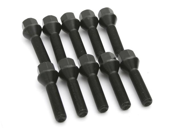 25mm (1) 5x120 Hubcentric 72.56 Black Wheel Spacers & 10 12x1.5 Cone Seat Bolts, black bolts