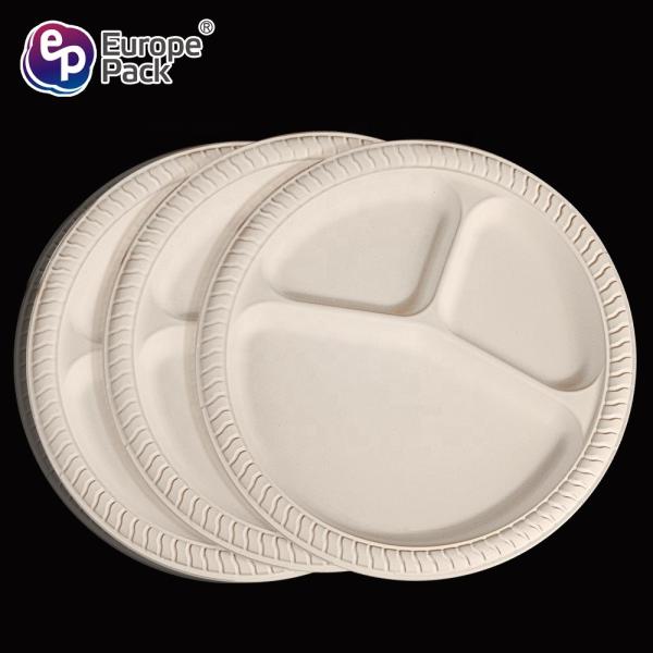 Online shopping high quality disposable food cornstarch plastic plate with 3 compartments