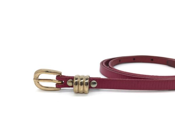 Women Fashion Thin Skinny Belts Striping Embossed Genuine Leather Slim Ladies Waist Belt