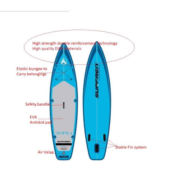 Alansma 335*81*15cm Inflatable Surf Stand Up Sup Paddle Board Blue Racing Surfboard