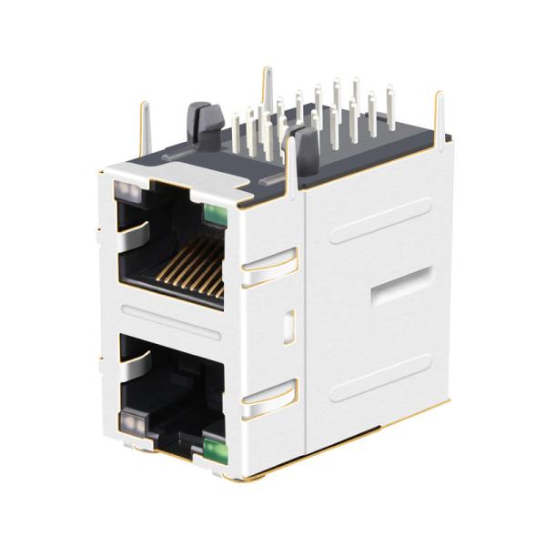 HR946130HE 2x1 Port Stacked RJ45 Connector with Led Light UL LPJG17610A105NL