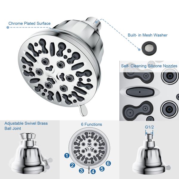 Exposed Shower Faucet Feature Without Slide Bar High Pressure Rain Fixed Shower Head