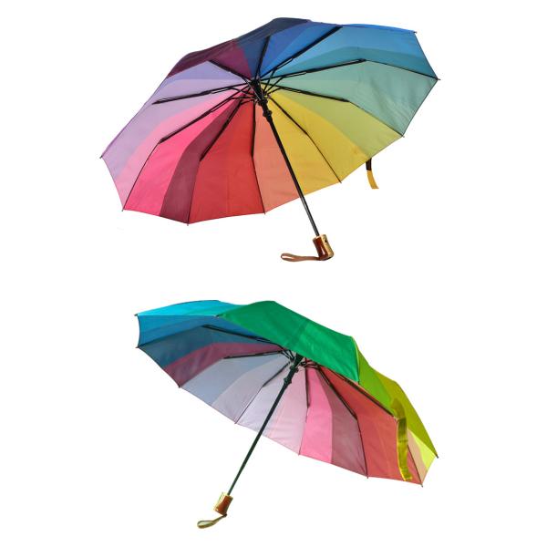Windproof Rainbow Two Folding Umbrella With 8mm Metal Shaft