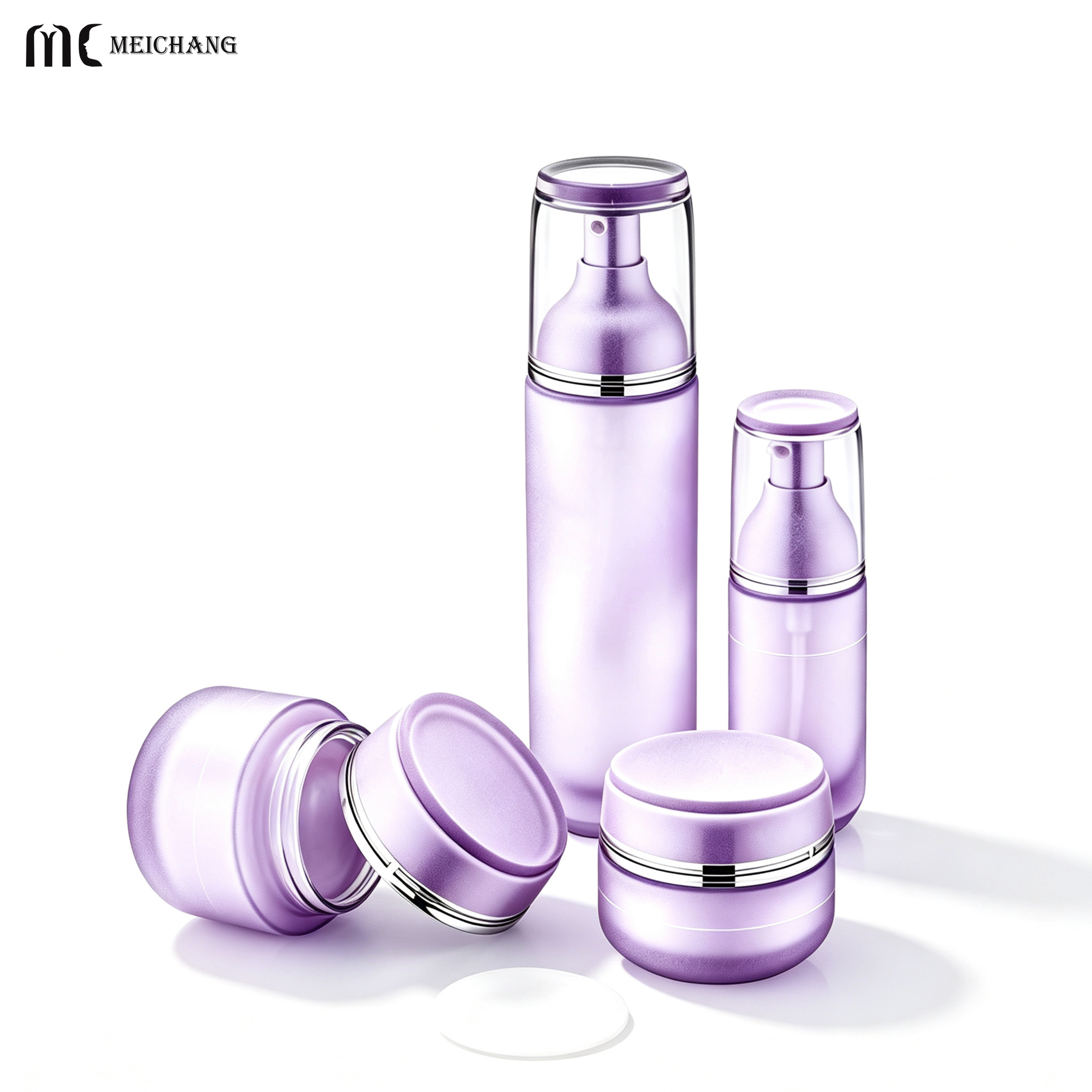 120ml/100ml/40ml/30g/50g Premium Skincare Glass Packaging Set with Frosted & Electroplated Glass Bottles and Cream Jars for OEM Cosmetic Brands(MC-316)