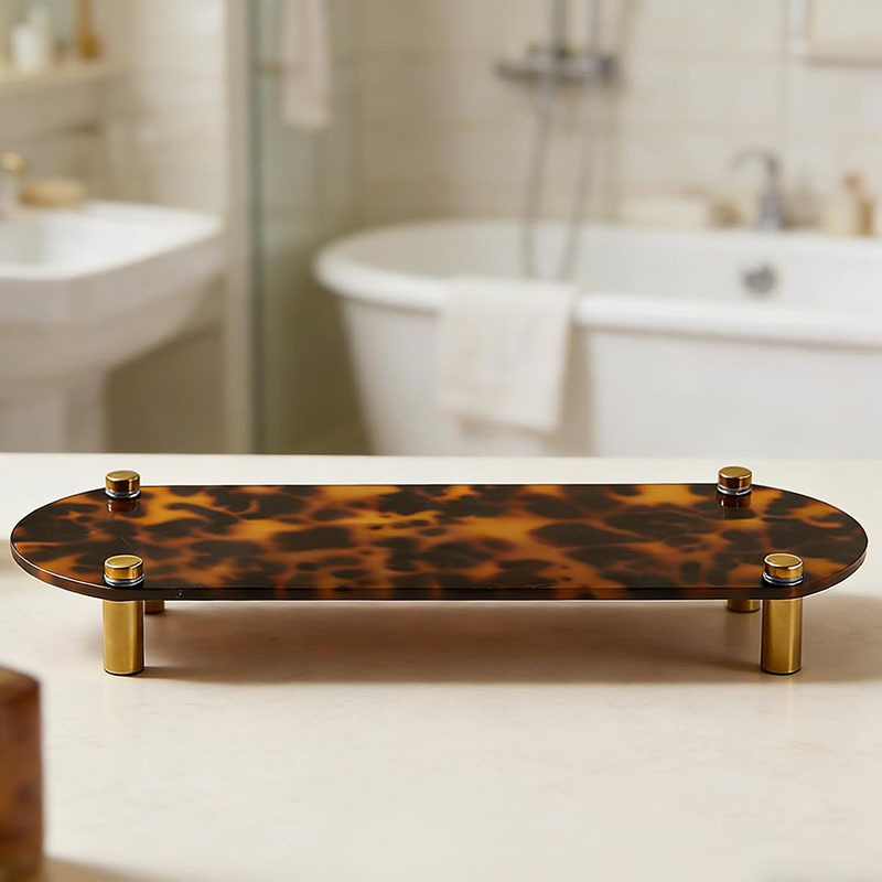 Wholesale Custom Home Use Leopard Print Acrylic Single Layer Jewelry Fragrance Display Storage Rack for Bathroom Desktop