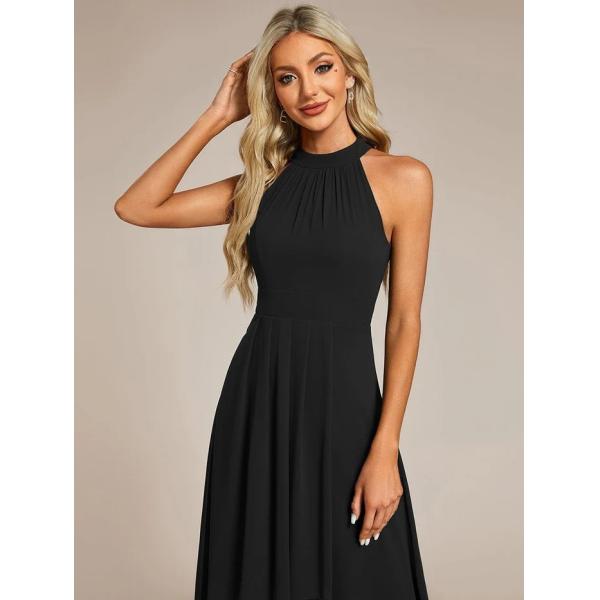 A Line Sleeveless Halter Neck Wedding Guest Dress Burgundy Chiffon Graduation Dresses
