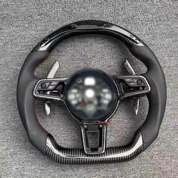 Custom Red Leather and Peach Carbon Fiber Steering Wheel for Porsche 911 718 981