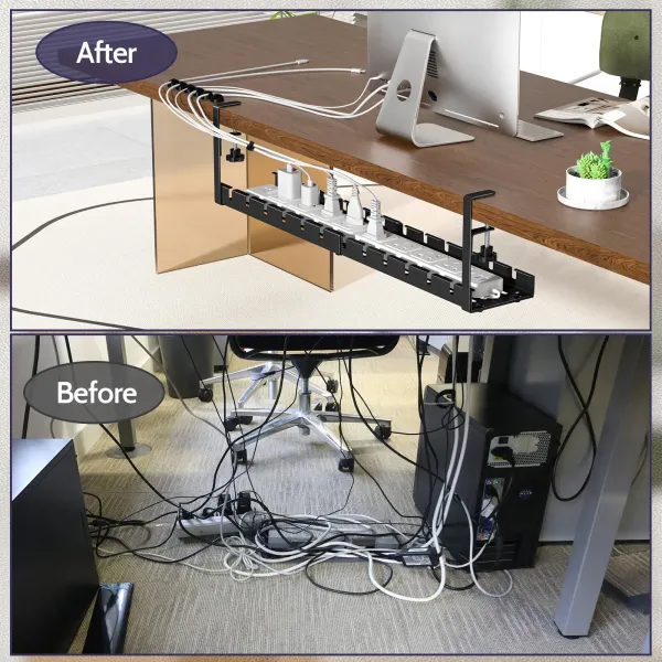 No Drilling Under Desk Extendable Desk Cable Organizer with Clamp for Home Office
