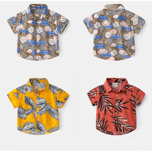 2023 fashion kids floral print top trend summer lapel boy short sleeve shirt