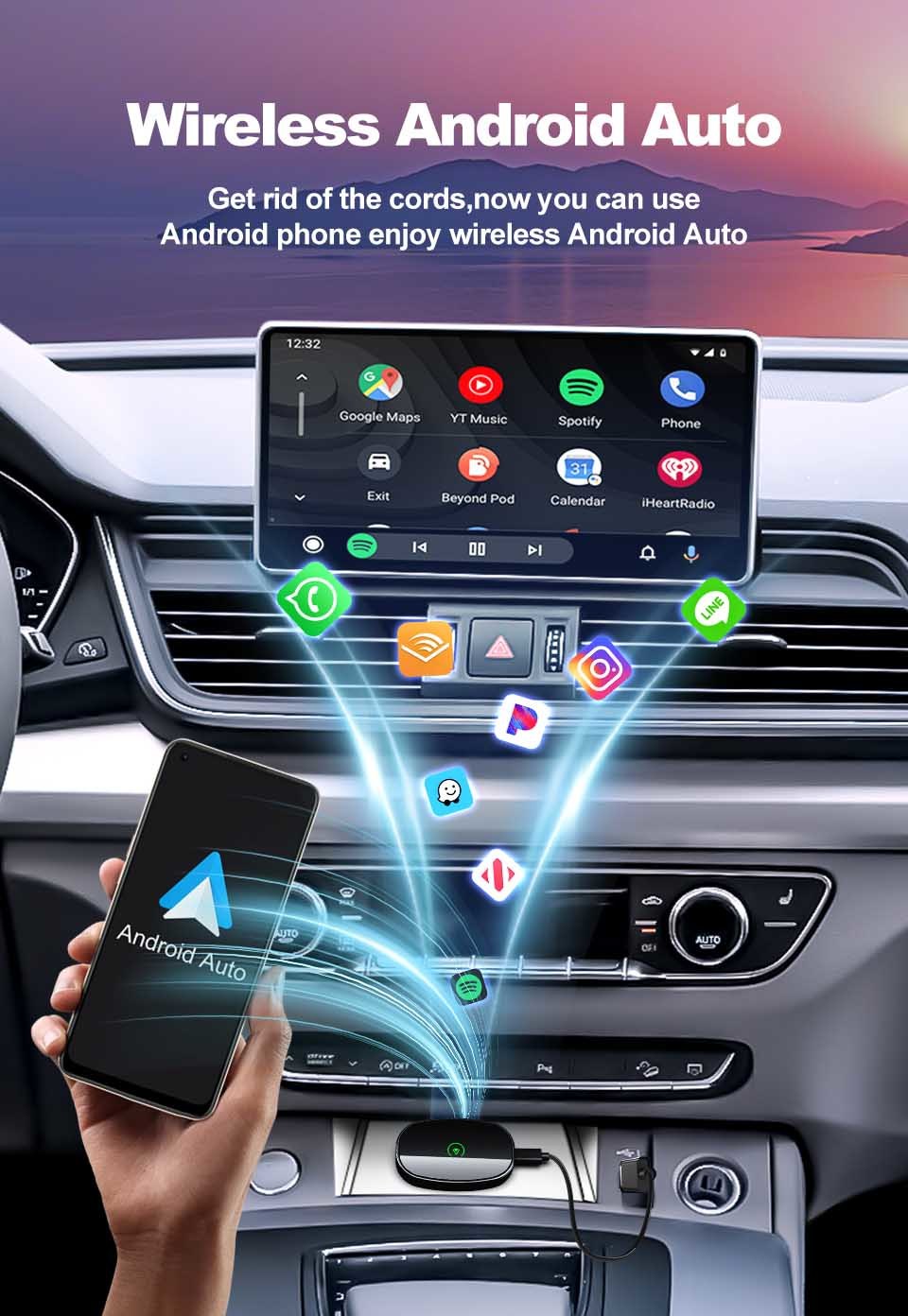 Universal Wireless Carplay Android Auto Adapter Dongle CP AA 2-In-1 FCC Certificated