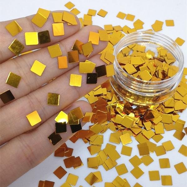 Customized Logo Acceptable 5*5 Golden Square Glitter Sequin Sheet with Customized Color and Logo