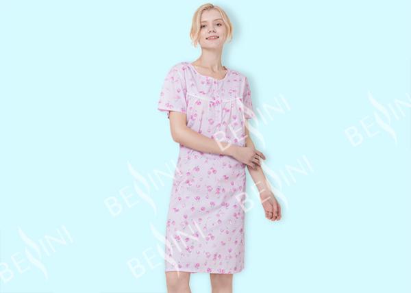65% Polyester 35% Cotton Ladies Night Dresses Sleepwear Gathers Lace Yoke Button Placket