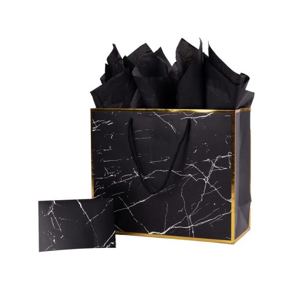 Custom Print Luxury Eco Marble Black Gold Boutique Gift Carry Paper Bags for Other Tokens