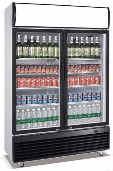 830L Upright 2 Door Display Fridge Direct Cooling System With Evaporator Fan