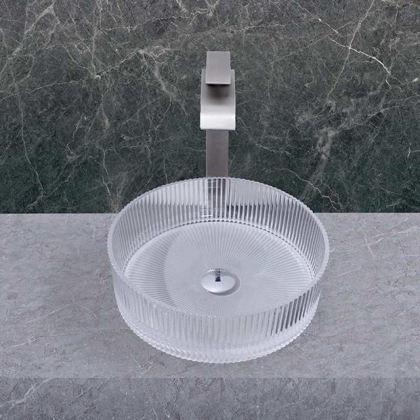 1 Hole Glass Wash Basin 395*395*120mm Bathroom Countertop Mounted Glass Vessel Sinks