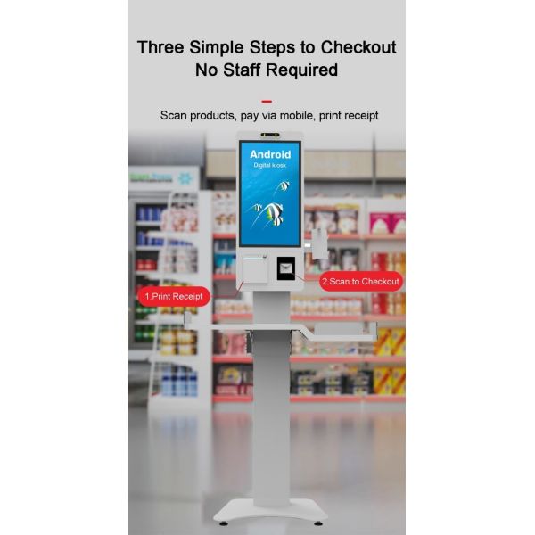 Supermarket Capacitive Touchscreen Food Ordering Kiosk 21.5 inch with Payment Self-Checkout Android SDK Features