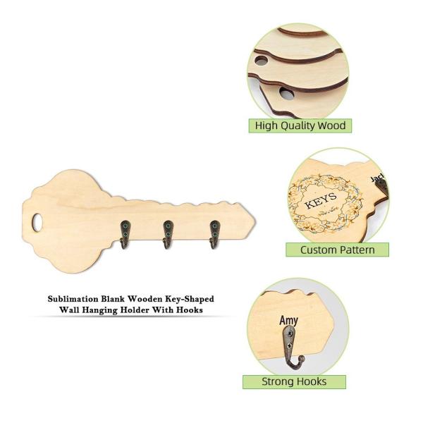 DIY créatif de sublimation en bois blanc porte-clés en forme de mur suspendu avec des crochets pour l'impression de photos de sublimation