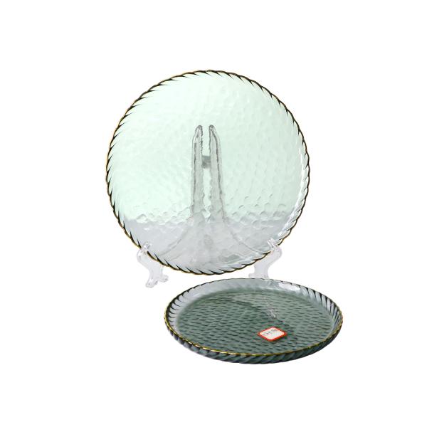 Kitchen Hammpered Gold Rim Crystal Glass Plates 22cm Handmade Dinner Plate