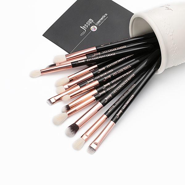 Jessup 15pcs Black/Rose gold Wood Handle Eyeshadow Eyebrow Shader Makeup Brush Set T157