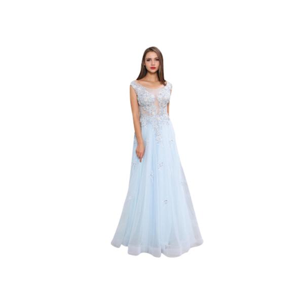 Blue Breathable Middle Eastern Bridesmaid Dresses Printed Fabric For Party