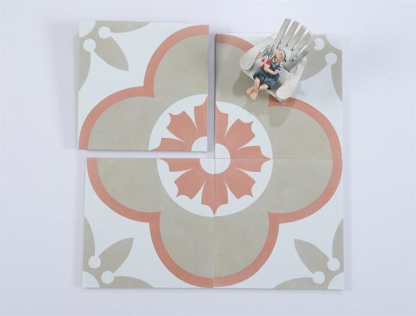 White and Blue Retro Flower Ceramic Rustic Tile 200x200mm