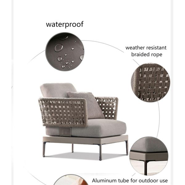 Modern Outdoor Hotel Woven Rope Lounge Sofa Patio Garden Balcony Plastic Rattan 3 Seater Sofa Sectional Furniture Set