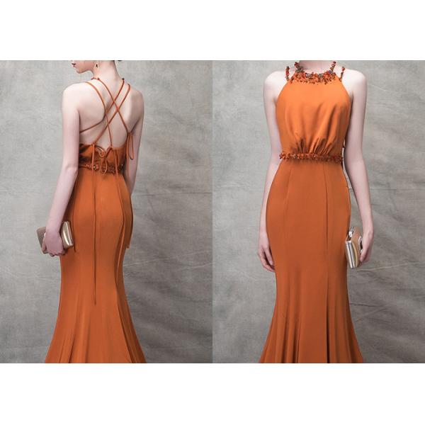 Orange Mermaid Ladies Party Wear Gown Long Tail Blue Beads Hanging Neck