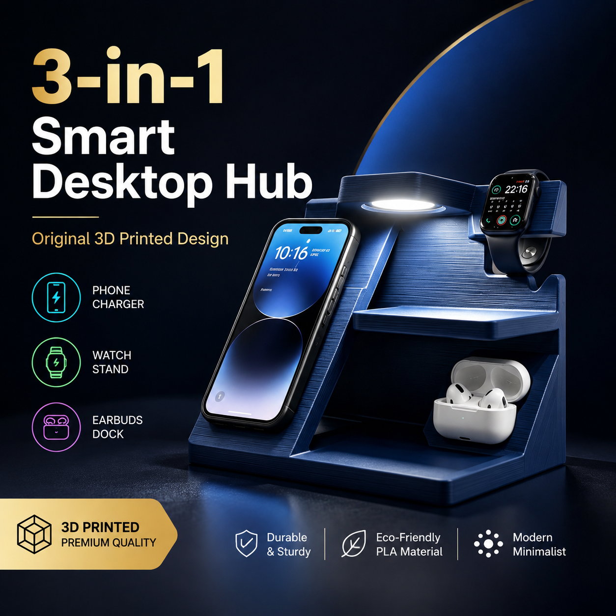 LED Night Light Charging Station 3 In 1 Organizer Bedroom 3d Printing Products To Sell