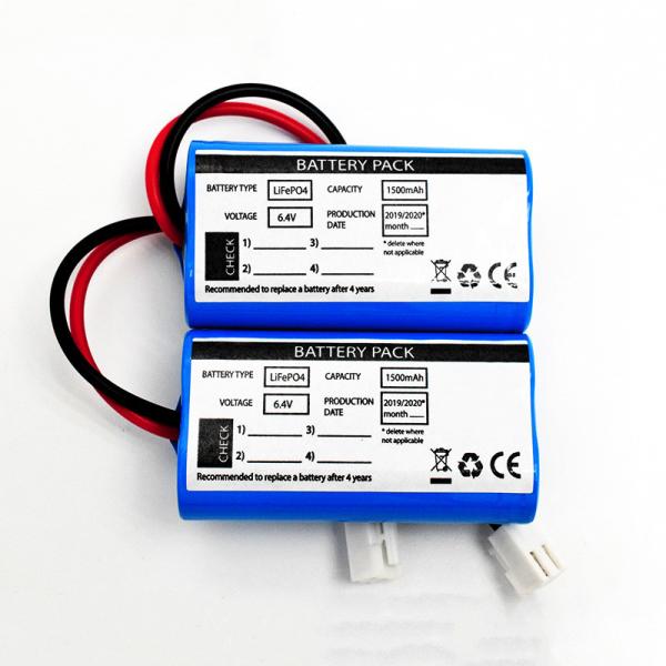9.6Wh Side By Side Type IFR 18650*2 Cells 1.5Ah 6.4V LiFePO4 Batteries Emergency Lighting Battery