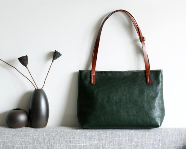 LH-63-5 Red Leather Tote Bag Panelled Womens Leather Handbags