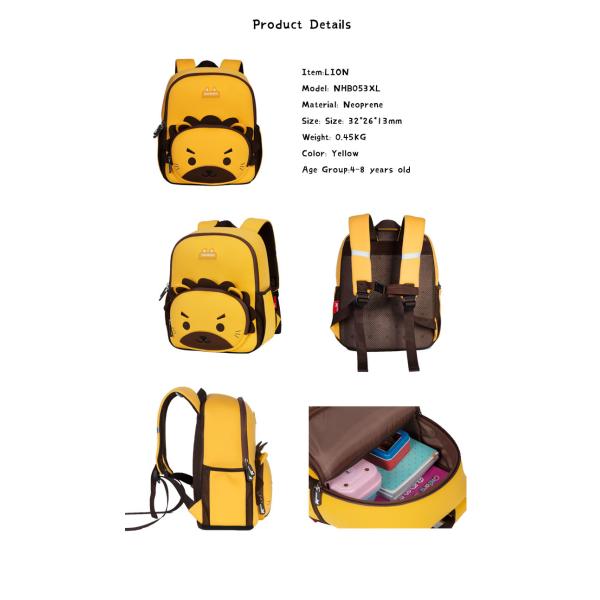 NHB053XL Nohoo brand new item cute neoprene 3D cartoon kids backpack lion