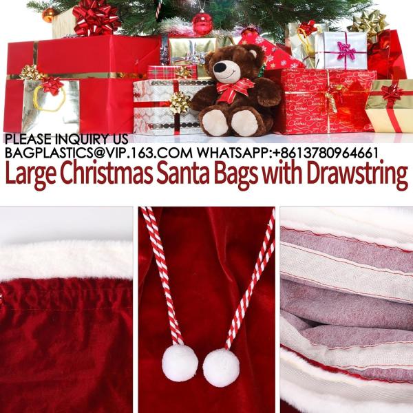 Velvet Bags With Drawstring Large Plush Santa Sack Christmas Gift Bags In 2 Size For Xmas Package Storage Bags
