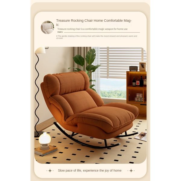 Custom Single Ergonomic Adjustable Upholstered Modern Wide Rocking Chair Comfortable Lazy Lounge Living Room Apartment Hotel
