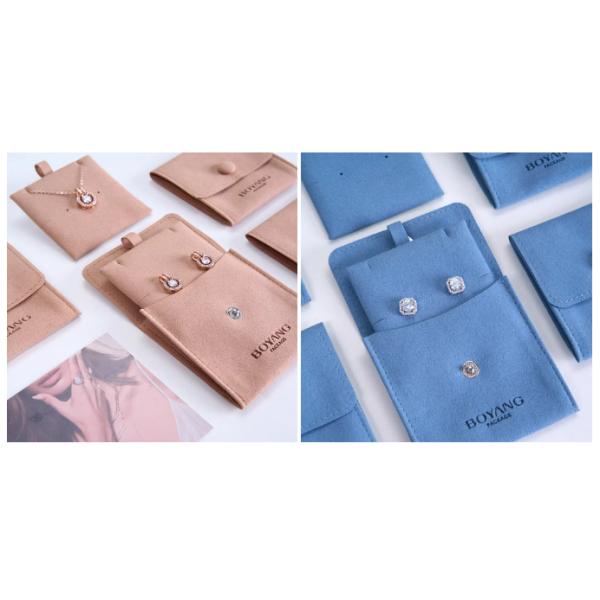 Microfiber Suede fabric Envelope Jewelry Bags Bulk Storage Custom Logo Button Closure Pouch