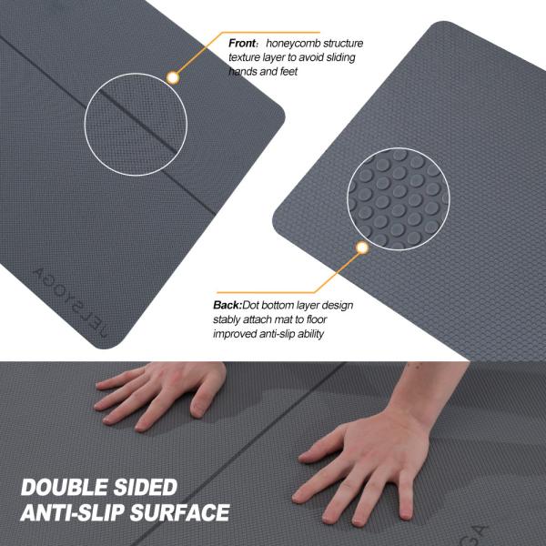 Extra Wide 26 Inch TPE Yoga Mat 6mm Thick All Purpose Odorless Exercise ＆  Gray